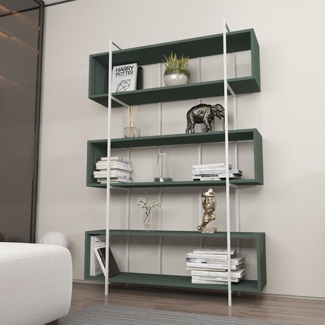 Decorotika Bruti 5-Tier Biblothèque Bookshelf Etager Display Unit Green - Blanc