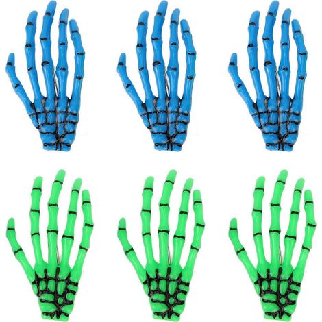 6 Stück Haarspangen in Knochenform, blau-grün, tragbar, gruselige Handkrallen-Haarnadeln für Halloween-Cosplay (YMMR) (1/5)