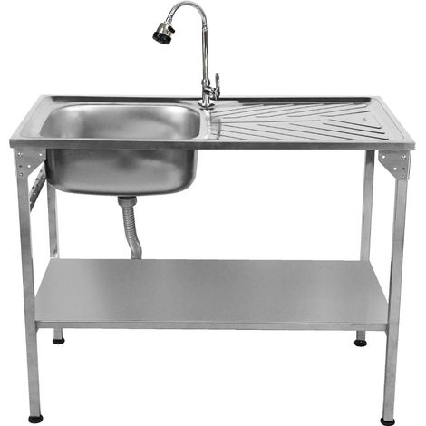 Lavello da campeggio pieghevole in acciaio inox con rubinetto flessibile Lavandino portatile a una bocca di scarico a destra Piedi regolabili in altezza Borsa per il trasporto GRATUITA e 5 ganci (1/5)