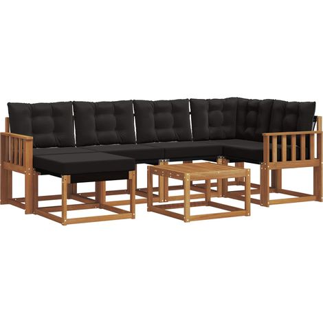 Outdoor Sofa Set with Cushion 7 pcs Natural and Black vidaXL