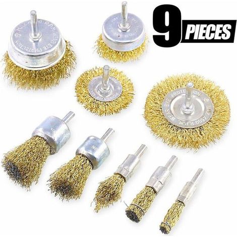 YMYNY 9Pieces Brosse metallique pour perceuse métallique meuleuse circulaire avec kit de brosse à tige 1/4 pouce (1/5)