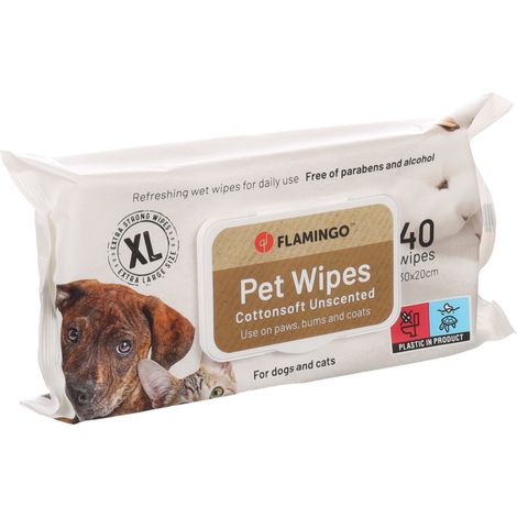 40 Lingettes de soin neutre XL 30 x 20 cm Reini pour chien ou chat - Flamingo