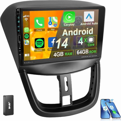 Apple CarPlay Pour Peugeot 207 CC 2006-2015 Android 14 Autoradio GPS USB RDS Type-C 2+64G DAB