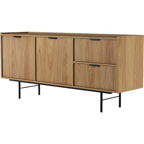 Mobile Madia Moderna Con 2 Ante 2 Cassetti Ripiani Interni Struttura In Melaminico Gambe In Metallo Per Soggiorno Sala Da Pranzo Ingresso 150 X 40 X 68 Cm Rovere (1/5)