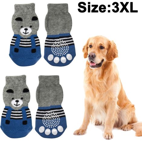 Chaussettes pour chien antidérapantes avec renforts en caoutchouc, chaussettes tricotées avec semelles adhérentes, protection des pattes pour chien d'intérieur, lot de 4 (1/5)