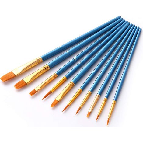 Pinceaux 12 pièces Ensemble, Pinceau Acrylique Pinceau Rond Pointu Pointe en Nylon Artiste pour Acrylique Peinture à l'huile d'aquarelle (Blue-10) (1/5)
