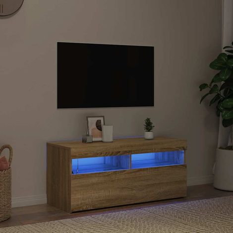vidaXL TV Cabinet with LED Lights Sonoma Oak 90x35x40 cm