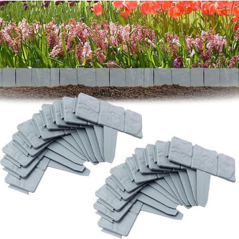 Lot de 20 Bordure Jardin Exterieur Pierre-Bordure Jardin Plastique-Bordure Pelouse 5m -Gris (1/4)