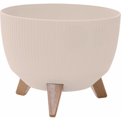 Pflanzgefäße OSLO STRIPE creme Streifenoptik, 29 x 23 cm Kunststoff/Holzfasern auf Füßen mit Einsatz (1/5)