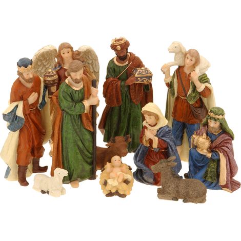 Krippe Figuren Set - 11-teilig / klein - Weihnachten Advent Tisch Deko Zubehör
