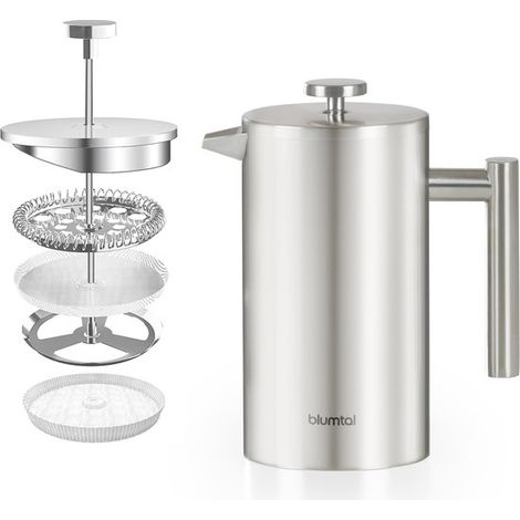 Cafetière à piston – Cafetière à piston en acier inoxydable – Cafetière à double paroi – Cafetière à piston – Cafetière à café frais – 600 ml (1/5)