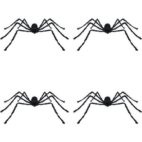 4X Araignée Noire de 50 cm, Décoration D'Halloween, Accessoire de Maison Hantée, Décor Géant Intérieur et Extérieur (1/4)