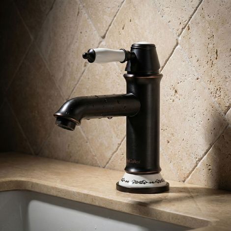 Robinet de lavabo PaulGurkes en noir rétro avec mélangeur monocommande (1/5)