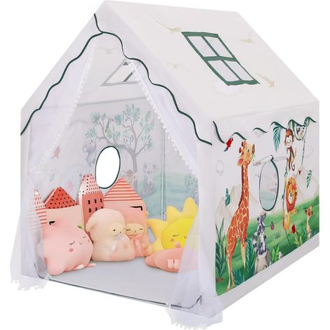 Tente de Jeu Enfants, Cabane Enfant Interieure avec Fenêtres et Sac de Transport, Tente Enfant Interieur et Extérieur, Cadeau d'anniversaire pour Filles Garçons 120×100×130 cm, Fête des Animaux