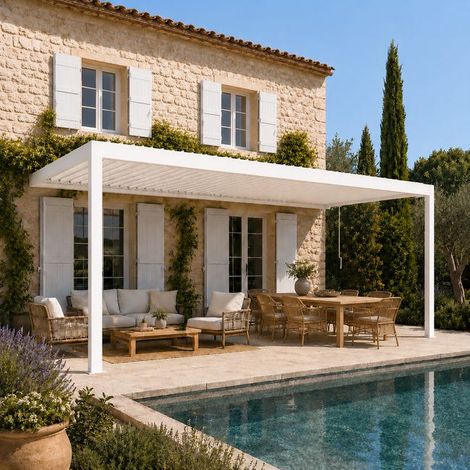 Pergola Bioclimatique Aluminium Adossée Blanc 5x3 Manuelle S ORIAL France (1/5)