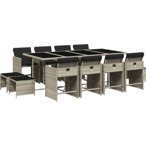 Maison Exclusive - Set comedor jardín y cojines 13 pzas ratán sin