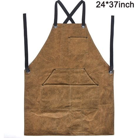 Arbeitsschürze aus Leder mit 6 Werkzeugtaschen, hitze- und feuerbeständig, Schweißerschürze 61 x 94 cm, verstellbar von M bis XXL (1/5)