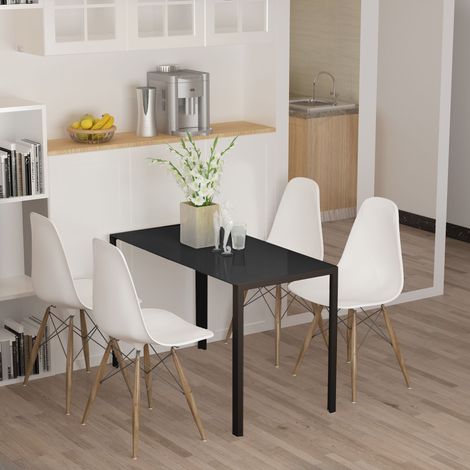 Mesa rectangular para 4 personas para cocina y salón, mesa moderna de metal y cristal templado, 120x60x75 cm, negra.