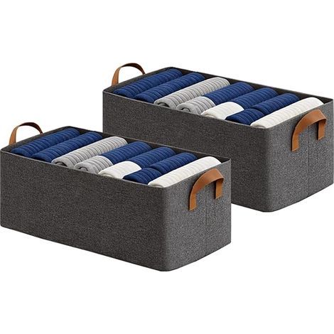 Ensemble de 2 boîtes de rangement pour armoire – Boîte de rangement pliable en tissu avec cadre en métal Panier de rangement pour armoire, placard, jeans et pulls (Gris, 302417CM) (1/5)
