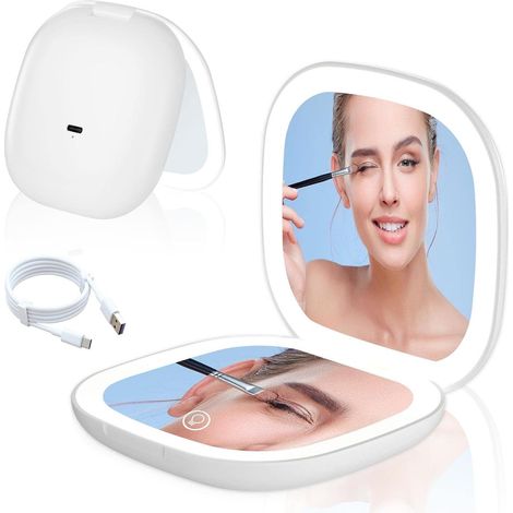 Espejo de bolsillo LED con aumento de 1X/10X, espejo de aumento con luz, plegable, regalo para niñas. (1/5)