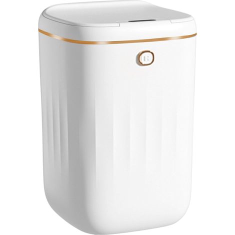 Poubelle Automatique 20L Capteur Sans Contact Étanche PP Facile à Nettoyer Corbeille Électrique pour Cuisine Salle de Bain Blanc Doré Sans Pile (1/5)