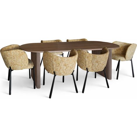 Table ovale 230cm effet noyer et 6 fauteuils en tissu (1/5)