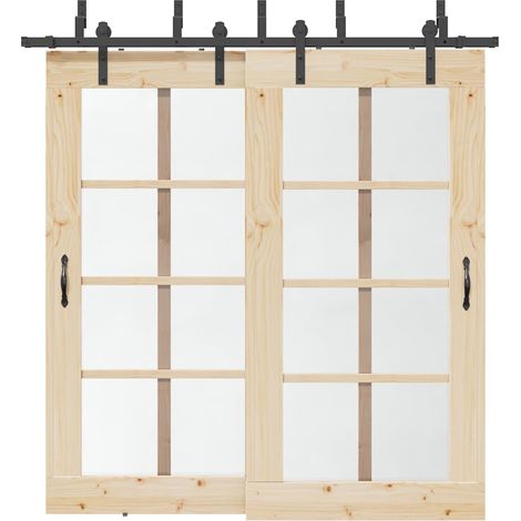 Schiebetürbeschlag-Set 213,5 cm Stahl Schwarz
