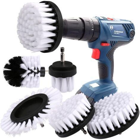 Drill Cleaning Brush 5PCS, Electric Drill Cleaning Brush Wheel Cleaning for Rims, Carpet, Tiles, Bathtub, Bricks, Floor (White) (1/5)