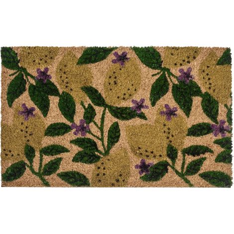 Paillasson Moderne en Fibre de Coco 45 x 75 cm Motif Citron Antidérapant en PVC Intérieur Extérieur Multicolore Tazlina (1/5)