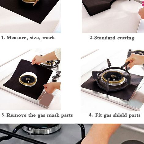 Lot de 10 pièces, tapis de protection en téflon pour cuisinière à gaz 2727cm, lavable, résistant à l'huile et aux taches, tapis de nettoyage pour cuisinière à gaz, noir, en vrac. (1/5)