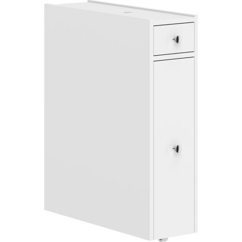 Armoire de salle de bain étroite, autoportante, 2 tiroirs, Blanc (1/5)