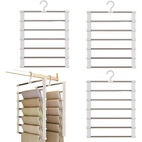 3 Cintres Pantalons 6 En 1,Crochet Pivotant 360°,Acier Inoxydable,Antidérapant,Pour Armoire (1/5)