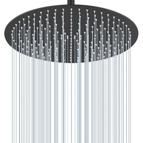 40cm Regendusche Duschkopf Schwarz, 16 Zoll Wasserfall Duschkopf, Ganzmetall 304 Edelstahl, Deckenmontage (1/5)