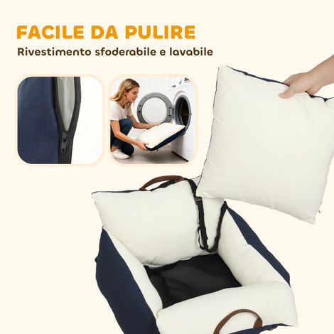 Siège auto chien petit format avec laisse de sécurité, housse lavable amovible, bleu (1/5)