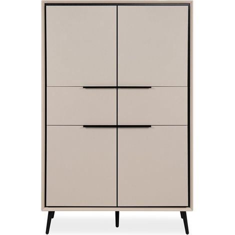 Buffet haut 4 portes 2 tiroirs 90x38x140 cm crème et noir - AROUY (1/5)