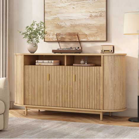 Sideboard 140x40x78 cm, 3 ante con ampio spazio contenitivo, frontale a linee verticali, MDF e truciolare, naturale (1/5)