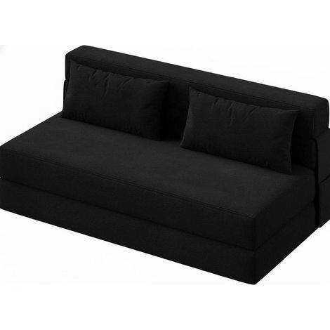 2-Seater Convertible Sofa Bed in Corduroy 2 in 1 Convertible Sofa Bed with 2 Pillows, Removable Cover, Polyurethane Upholstery, Armchair Bed for Bedroom, Living Room (200 x 150 x 15 cm, Black) (1/5)