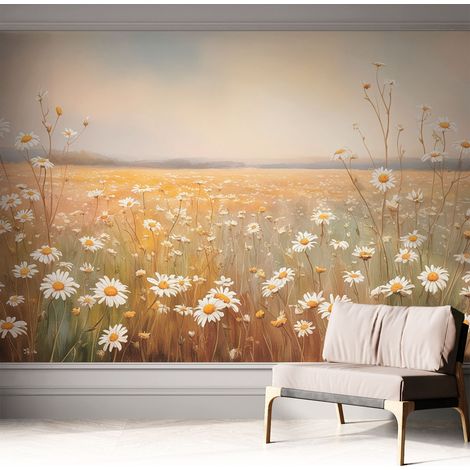 Papier peint adhésif autocollant pour salon chambre à coucher peint imprimé Installation facile Prairie fleurie 312x219 cm (1/5)