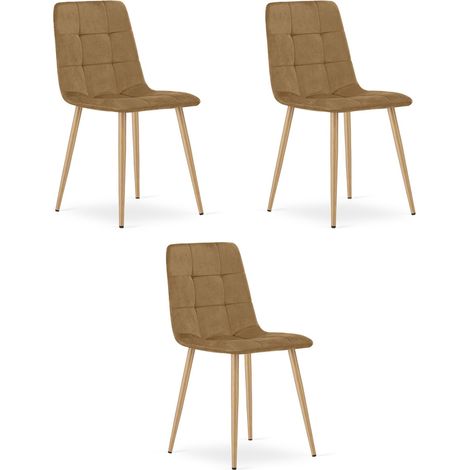 Set di 3 sedie Kara in velluto marrone e gambe effetto legno (1/5)