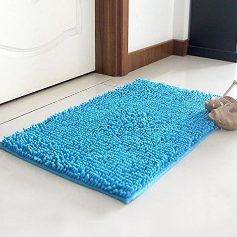 Flauschige Chenille-Mikrofaser-Badematte, weich und bequem, super saugfähig, rutschfest, dick fürs Badezimmer (60 x 40 cm, Seeblau) (1/5)