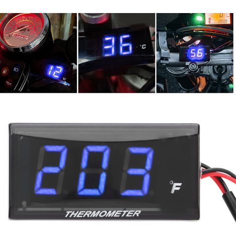 Modification pour moto : manomètre de température d'eau LCD ultra-fin universel DC12V + raccord en T bleu de 18 mm (1/5)