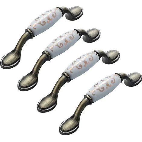 4 x Poignées de Meuble Céramique Vintage, Poignée de Meubles en Céramique Meubles Tiroir Poignées Alliage de Zinc, Poignée de Meuble Tiroir avec Vis Distance de Trous 96mm (1/5)
