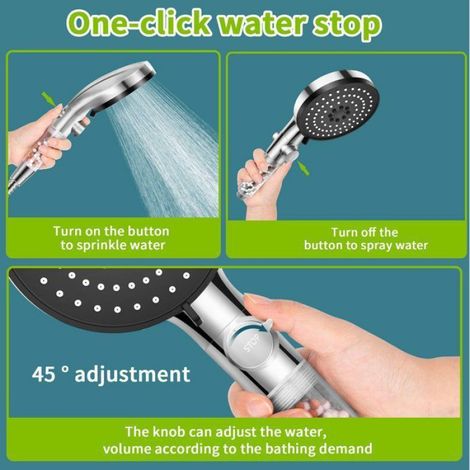 Pommeau De Douche - Filtre Intégré - 5 Modes De Jet - Haute Pression - Économie D Eau 9 5 L Min - Tuyau 1 5 M - Argenté (1/4)