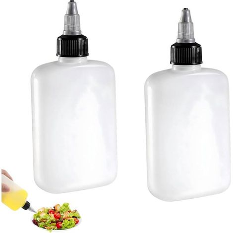 Set di 2 piccole bottiglie di plastica: bottiglie a pressione, bottiglie dosatrici, bottiglie per erbe, bottiglie da campeggio con tappi, mini bottiglie a pressione