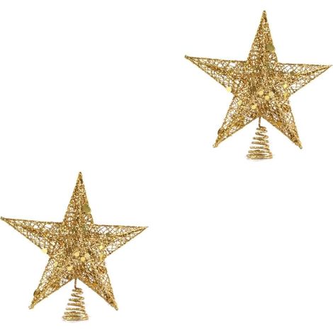 2pièces Décoration De Noël Étoile Treetop Fer Pailleté Doré Ornement De Sapin à Cinq Branches Élégant pour Fêtes De Fin Année (1/5)