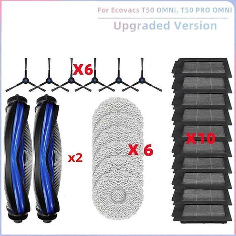 Pièces détachées pour aspirateur ECOVACS T50 PRO OMNI T50 OMNI : rouleau principal, brosse latérale, filtre HEPA, lingette de nettoyage et sac à poussière (1/5)