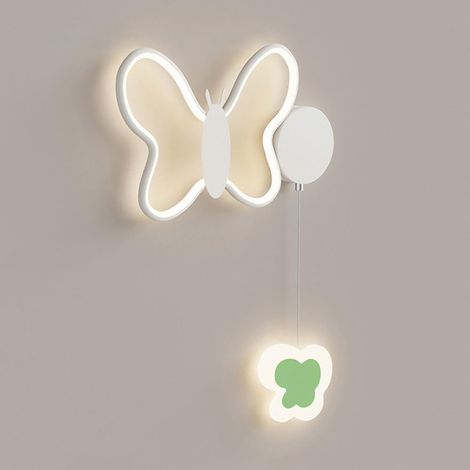Applique murale papillon dessin animé, applique en métal blanc avec abat-jour en acrylique, applique murale géométrique linéaire, appliques murales LED modernes - 24 W - 3 modes de couleur, appliques (1/5)