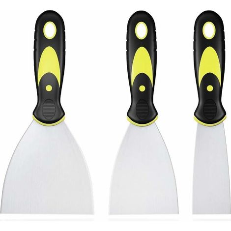 3 Pièces Jeu de Spatules en Acier Inoxydable, Couteau à Enduire avec Spatule à Manche en Plastique, Rayures de Couteau à Palette, Spatule Bricolage pour DIY Décoration Enlèvement de Peinture (1/5)