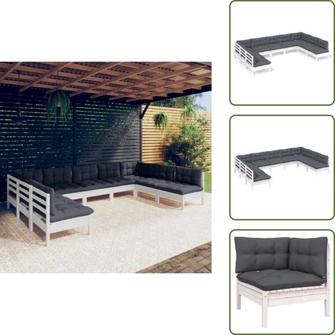9-tlg. Garten-Lounge-Set mit Kissen Weiß Kiefer Massivholz - Gartenmöbel - Lounge Set - Kiefernholz - Outdoor Möbel - Gartensaison