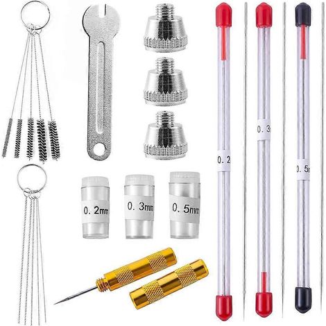 Kit de 21 embouts de buse pour aérographe, aiguilles de rechange 0,2 mm/0,3 mm/0,5 mm pour accessoires de pulvérisation (1/5)